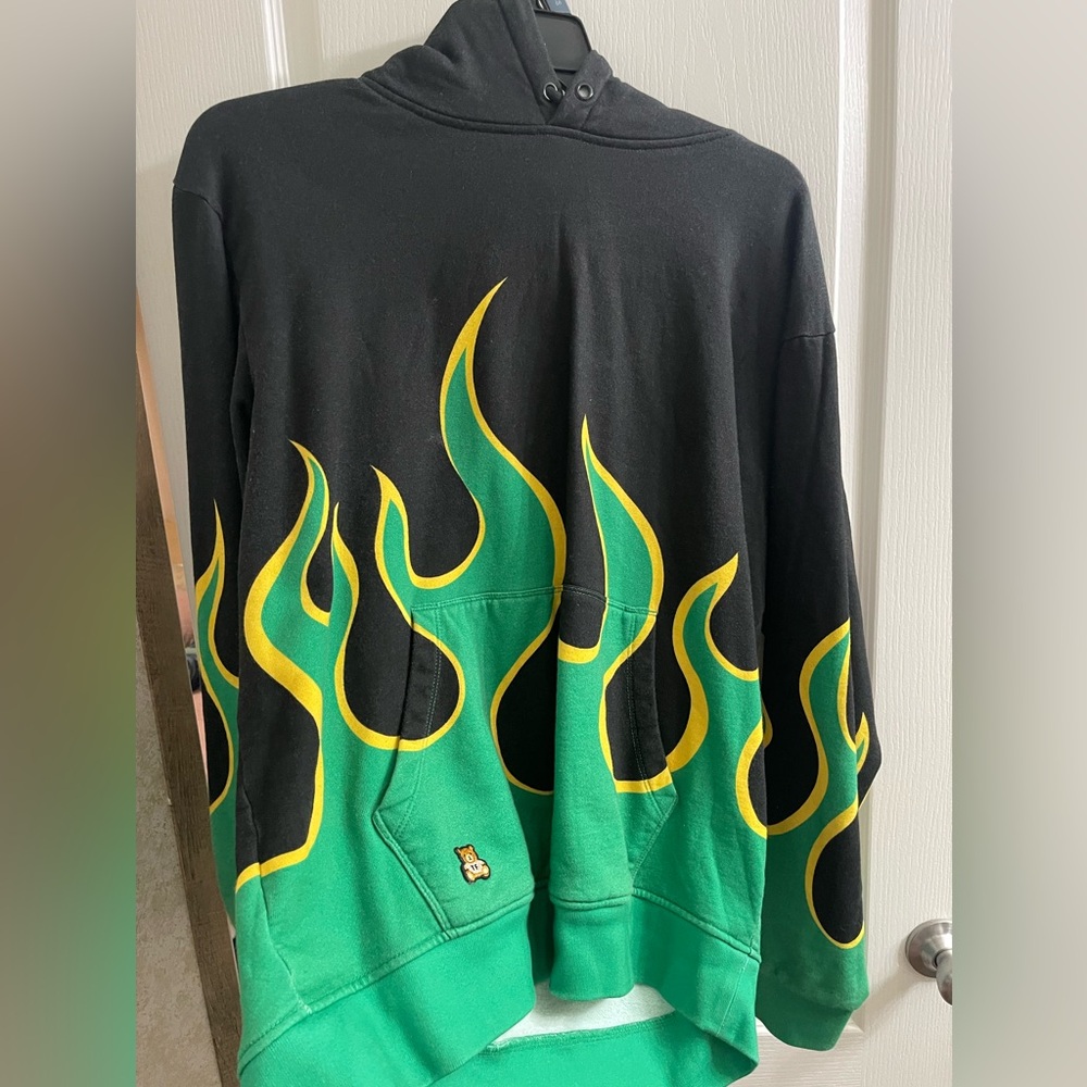 TEDDY FRESH Black Hoodie with Green Flames